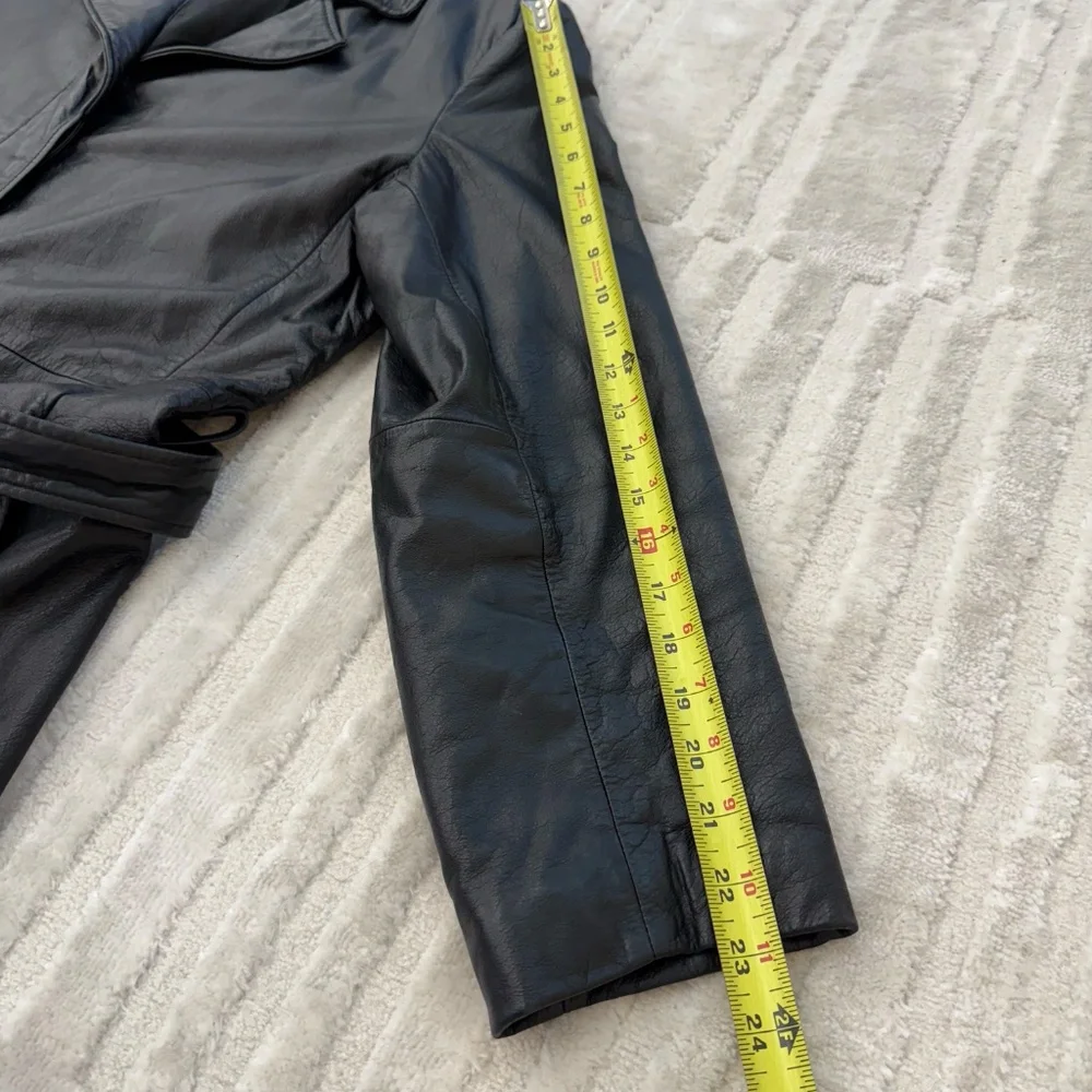 Vintage Express Black Leather Trench Coat Size Large - Picture 5 of 7